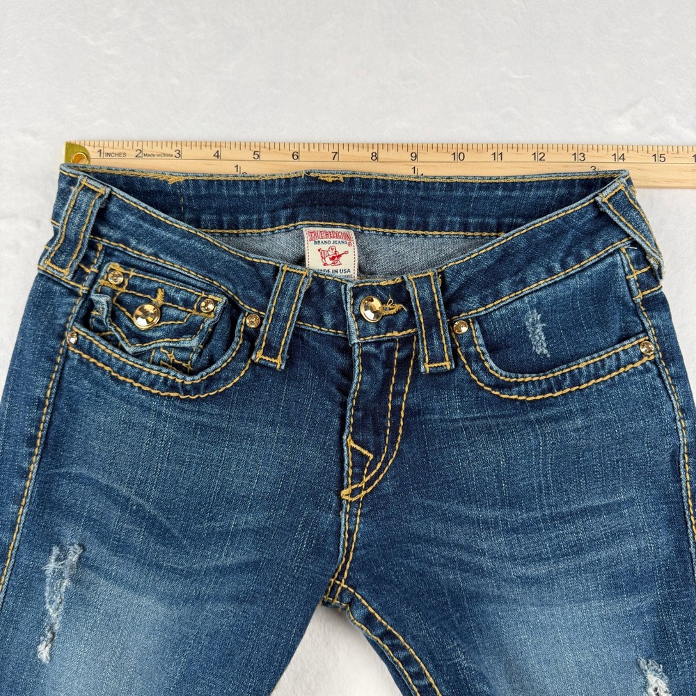 VTG True Religion‎ Disco Joey Big T Flare Jeans Y2K Low Rise Studded USA Made 28 - Picture 9 of 10